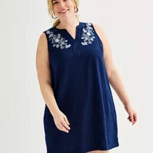 Plus Size Croft & Barrow® Embroidered Split Neck Dress